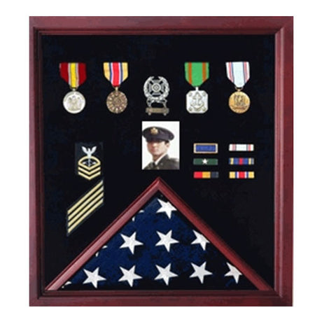 Flag Photo and Badge Display Case - Black, Green, Red, Blue or Maroon Background Color.