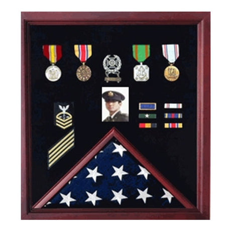 Flag Photo and Badge Display Case - Black, Green, Red, Blue or Maroon Background Color., Flag Photo and Badge Display Case - Black, Green, Red, Blue, The Military Gift Store, Flag Photo and Badge Display Case