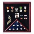 Flag Photo and Badge Display Case - Oak, Cherry, Walnut or Black Material. - The Military Gift Store