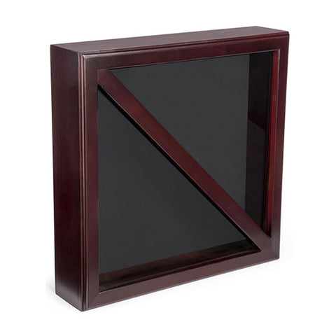 Wood Flag Case for (2) 5’ x 9.5’ Flags, Rear Loading, Glass Front - Mahogany.