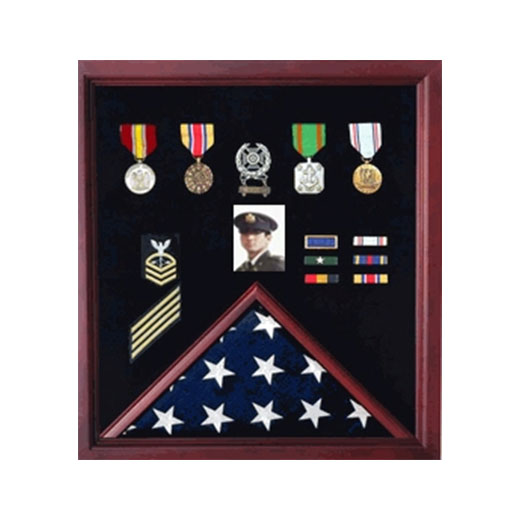 Flag Display Case Combination For Medals and Photos Top Quality - Oak Material.