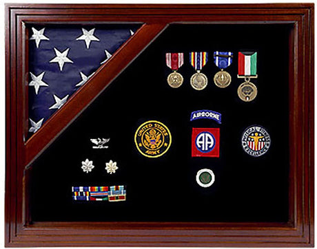 Military Award Shadow Box with Display Case for 3 x 5ft Flag - Felt in Blue.