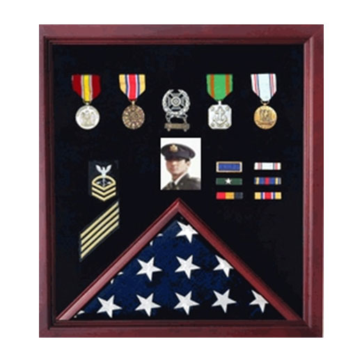 Flag Photo Display Case with Badge Display Case - Oak or Cherry., , The Military Gift Store, Flag Photo and Badge Display Case
