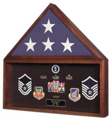 Large Military Flag and Medals Display Case