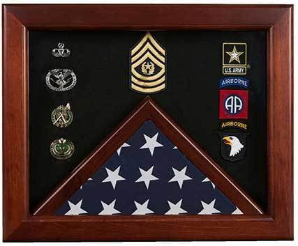 Military Flag medal display case, Mahogany wood for 3x5 flag