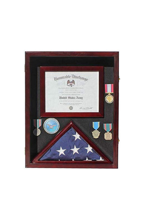 Flag Display Case Pin Medal Shadow Box with Certificate/Letter Holder for 3 x 5 ft Presentation Flag, Flag Display Case Pin Medal Shadow Box with Certificate/Letter Holder, The Military Gift Store, Flag and Document Case