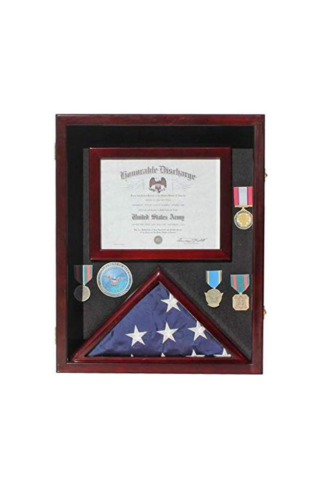 Flag Display Case Pin Medal Shadow Box with Certificate/Letter Holder for 3 x 5 ft Presentation Flag, Flag Display Case Pin Medal Shadow Box with Certificate/Letter Holder, The Military Gift Store, Flag and Document Case