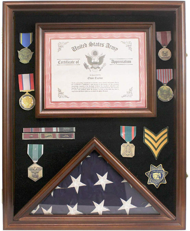 Flag Display Case Pin Medal Shadow Box with Certificate/Letter Holder for 3 x 5 ft flag