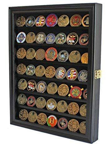 Challenge Coin / Casino Chip Display Case Cabinet Holder Shadow Box, Glass Door