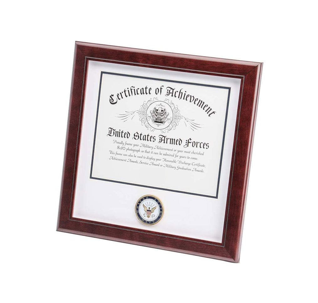 US Navy Certificate of Achievement Picture Frame with Medallion - 8 x 10 Inch Opening