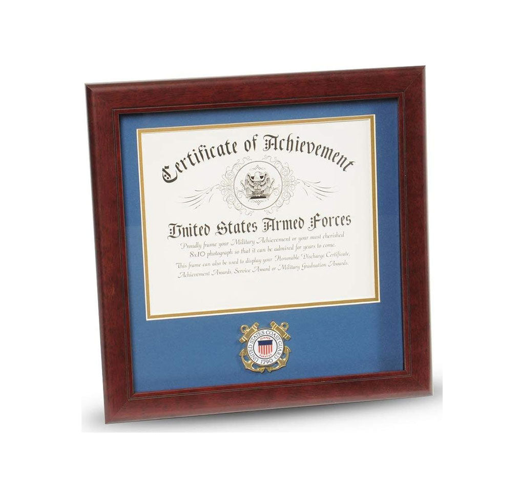 United States Coast Guard Certificate of Achievement Frame with Medallion - 8 x 10 inch