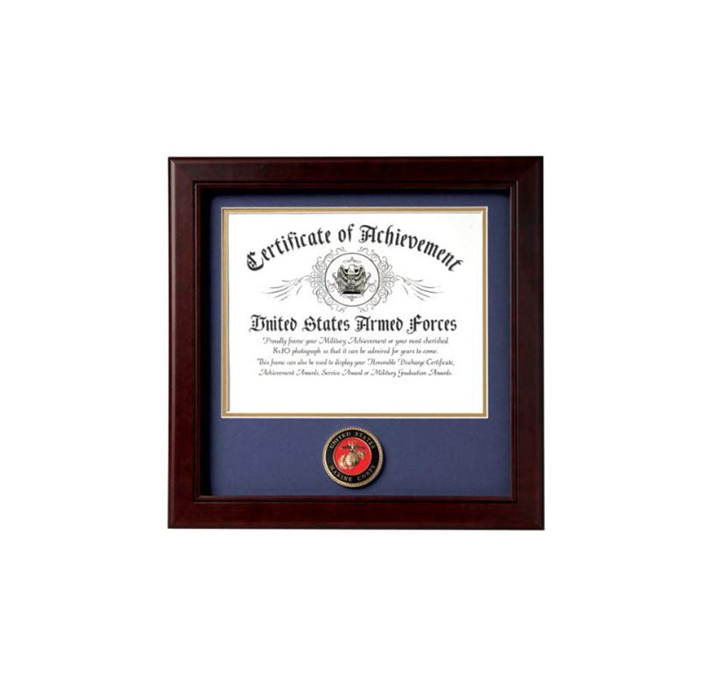 US Marine Corps Certificate of Achievement Picture Frame with Medallion - 8 x 10 Inch Opening