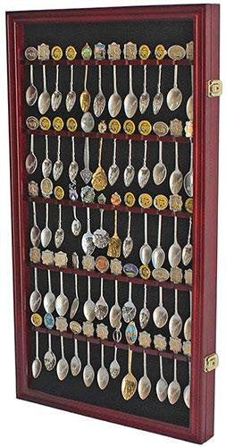 Flag Connections 60 Spoon Rack Display Case Holder Wall Cabinet, UV Protection, Lockable