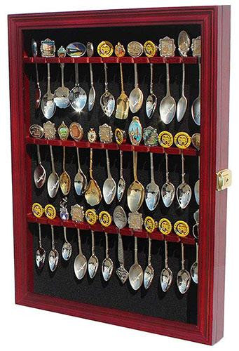 Tea Spoon Souvenir Spoon Display Case Rack Cabinet, Real Glass Door