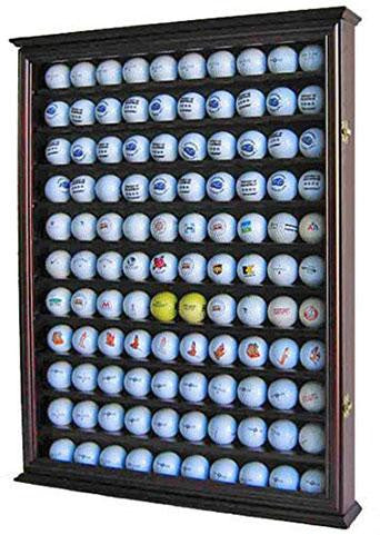 Flag Connections 110 Golf Ball Display Case Wall Cabinet Holder Shadow Box, Solid Wood