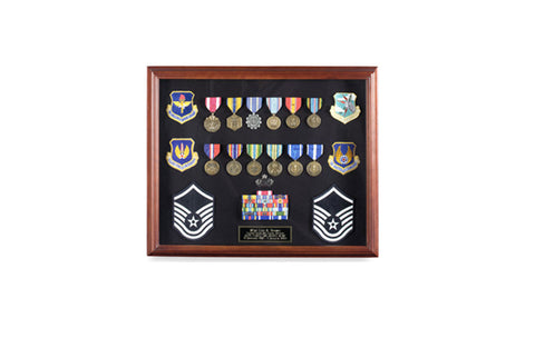 Display Case Cabinet Shadow Box for Military Medals, Pins, Patches