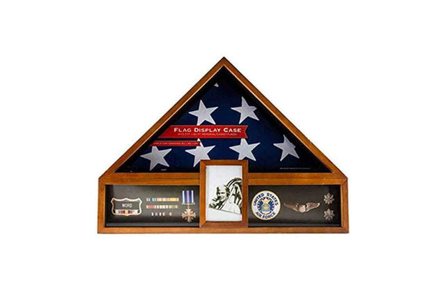 Military Veteran Flag and Medal Display Case - Cherry Shadow Box - The Military Gift Store