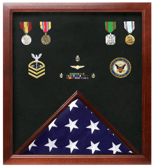 Military Flag and Medal Display Case Shadow Box, Medal display case