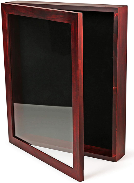 Shadow Box Display Case | Magnetically Opens and Closes like a Door - Real Wood, Strong Glass, Linen Background | Cherry Red, Shadow Box Display Case | Magnetically Opens and Closes like a Door, The Military Gift Store, Awards Case