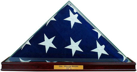 All Glass Flag Display Case for 9.5' X 5' Flag with Engraving (Cherry)