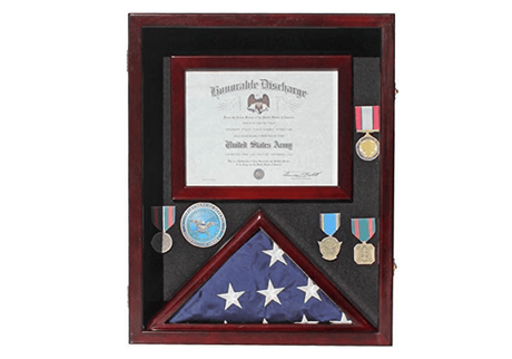 Military Shadow Box 3'X5' Flag Display Case, with Certificate Frame (Mahogany)