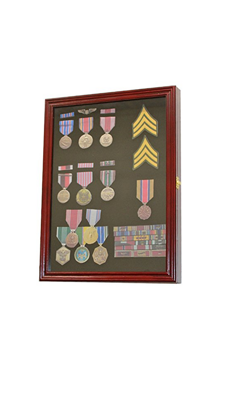 Display Case Wall Frame Cabinet for Military Medals, Pins, Patches, Insignia, Ribbons, Brooches