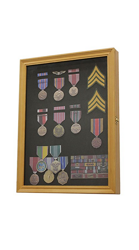 Display Case Wall Frame Cabinet for Military Medals, Pins, Patches, Insignia, Ribbons, Brooches