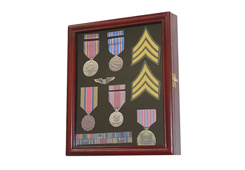 Military Medals Pins Patches Insignia Ribbons Flag Display Case C