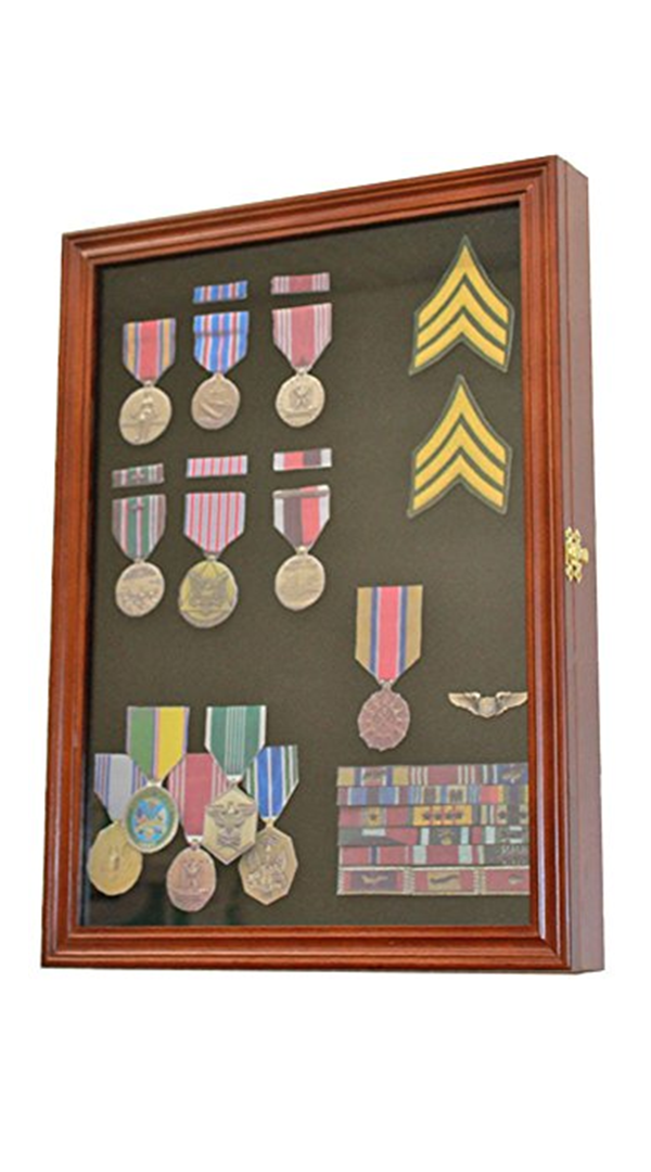 Display Case Wall Frame Cabinet for Military Medals, Pins, Patches, Insignia, Ribbons, Brooches