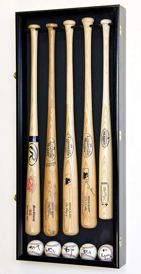 5 Baseball Bat Display Case Cabinet Holder Wall Rack w/98% UV Protection - Lockable, 5 Baseball Bat Display Case Cabinet Holder Wall Rack, The Military Gift Store, Display Case Accessories
