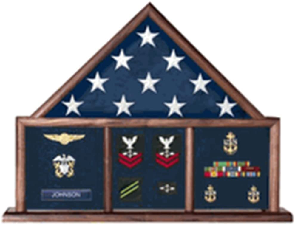 Memorial Flag Case, Three Bay shadow box perfect size case for a your mantle, Memorial Flag Case, Three Bay shadow box perfect size case, The Military Gift Store, Memorial Flag Display Case