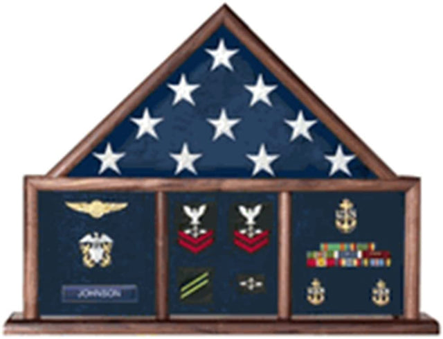 Memorial Flag Case, Three Bay shadow box perfect size case for a your mantle, Memorial Flag Case, Three Bay shadow box perfect size case, The Military Gift Store, Memorial Flag Display Case