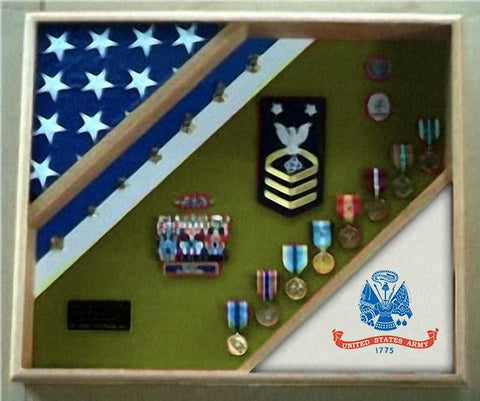 Army Retirement Gifts, US Army Shadow Box flag and medal display frame