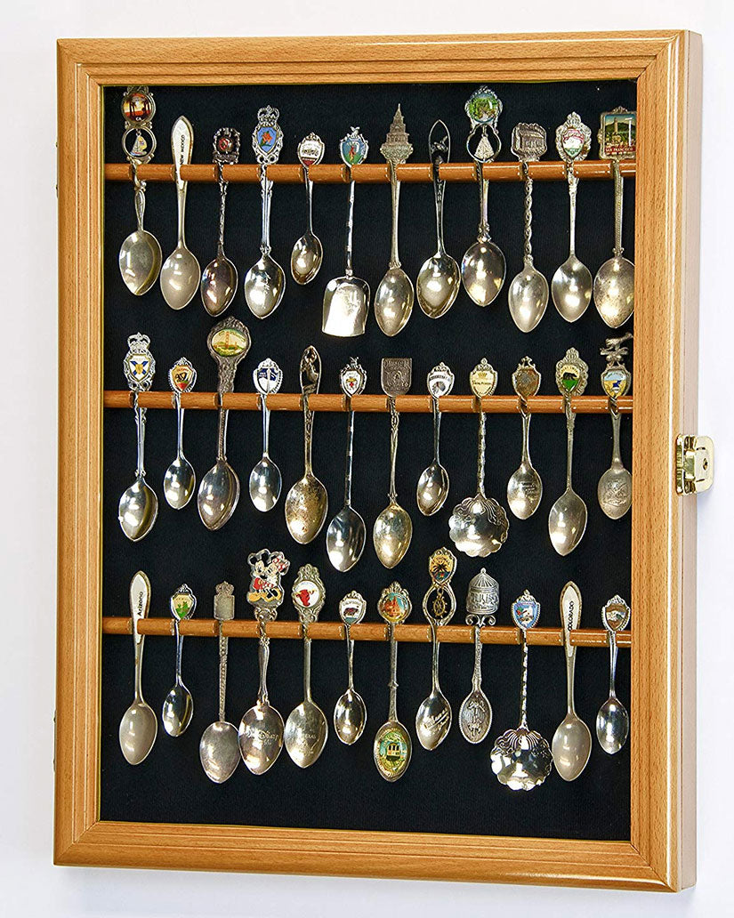 36 Spoon Display Case Rack Cabinet Holder Wall Mounted -Oak Finish