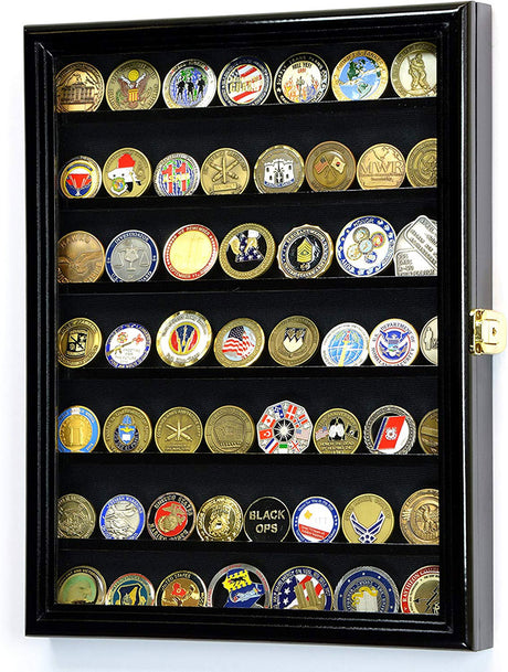 Military Challenge Coin Display Case Cabinet Holder Wall Rack 98% UV Lockable