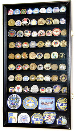 Large Military Challenge Coin Display Case Cabinet Holders Rack 98% UV - Lockable