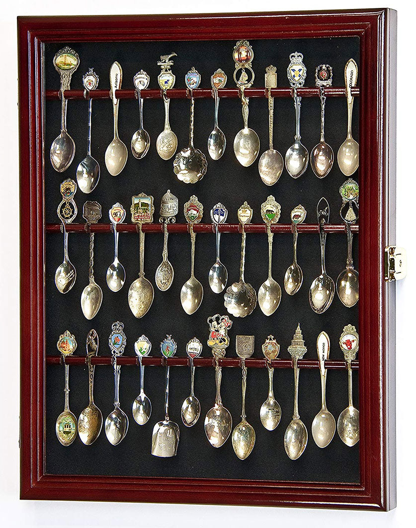 36 Spoon Display Case Cabinet Holder Rack Wall Mounted -Cherry Finish