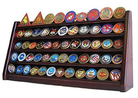 Flag Connections 5 Rows Challenge Coin/Casino Chip Holder Display Stand, Mahogany Finish