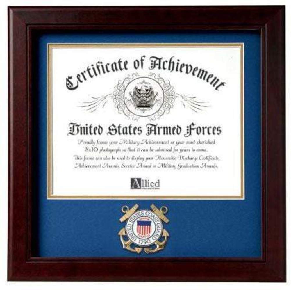US Coast Guard Certificate of Achievement Frame with Medallion - 8 x 10 inch.