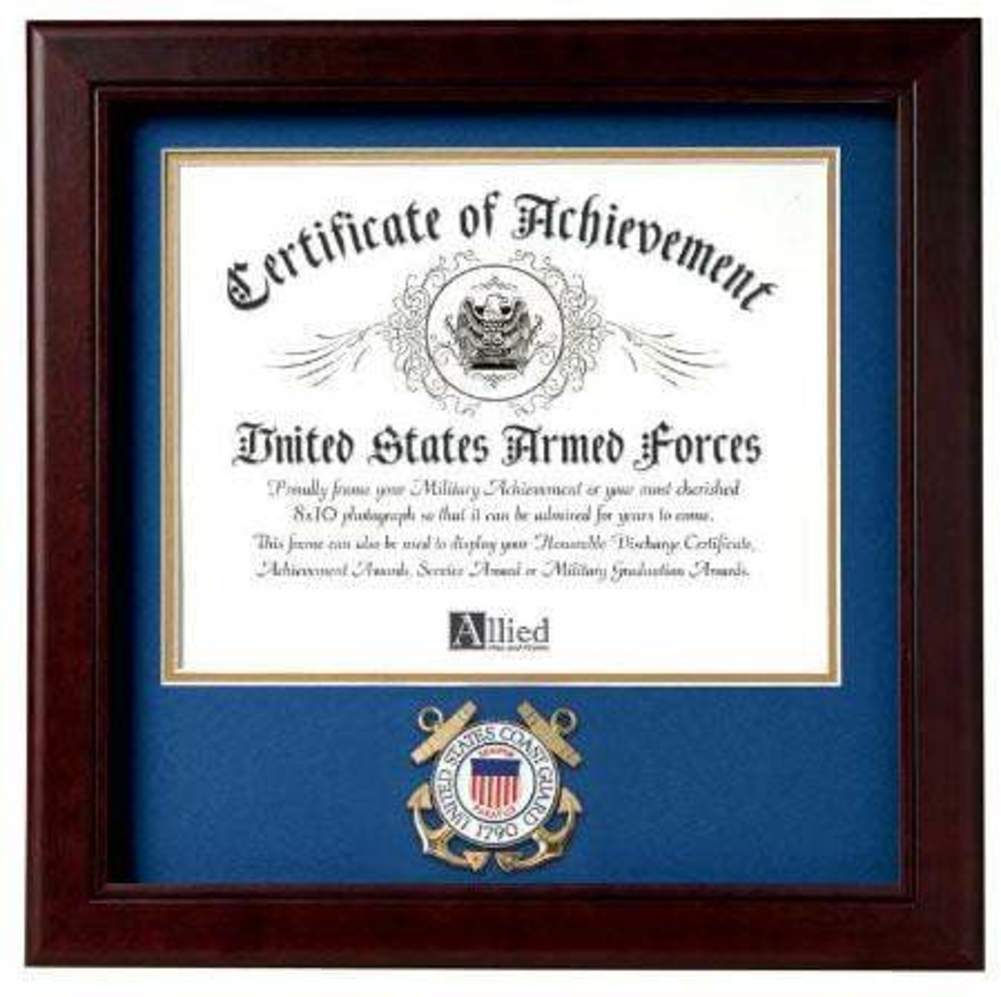 US Coast Guard Certificate of Achievement Frame with Medallion - 8 x 10 inch., US Coast Guard Certificate of Achievement Frame with Medallion, The Military Gift Store, Awards Display Cases, Awards Display Frames (62)
