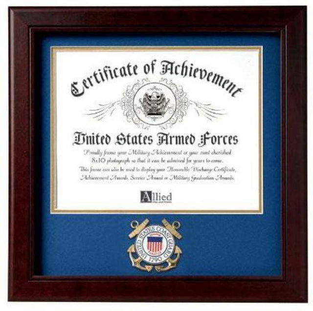 US Coast Guard Certificate of Achievement Frame with Medallion - 8 x 10 inch., US Coast Guard Certificate of Achievement Frame with Medallion, The Military Gift Store, Awards Display Cases, Awards Display Frames (62)
