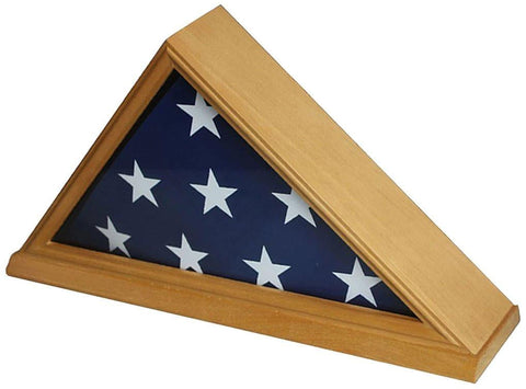 Solid Wood Memorial 5' x 9.5' Flag Display Case Frame for Burial/Funeral/Veteran Flag, Oak flag display case, Oak american flag frame 