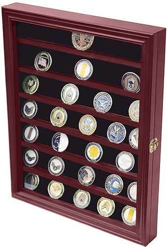 Military Challenge Coin Display Case Cabinet Rack Holder with Door