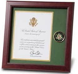 U.S. Army Medallion Presidential Memorial Certificate Frame
