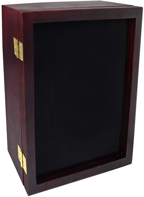 Shadow Box Display Case | Magnetically Opens and Closes like a Door - Real Wood, Strong Glass, Linen Background | Cherry Red, Shadow Box Display Case | Magnetically Opens and Closes like a Door, The Military Gift Store, Awards Case