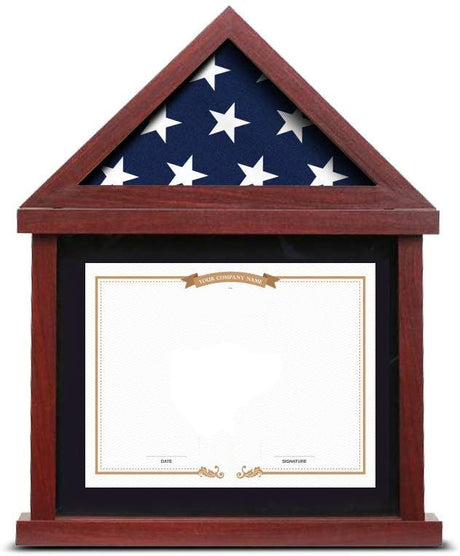 Flag Display Case for 3’x5’ Folded Flag with Mahogany Finish Glass Display and Military Shadow Box