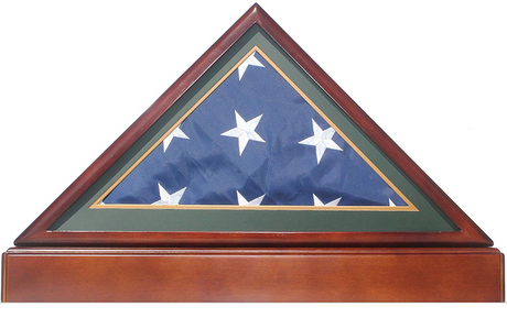 Burial/Funeral Flag Display Case Frame Military Shadow Box with Pedestal Stand (with Army Green Mat)