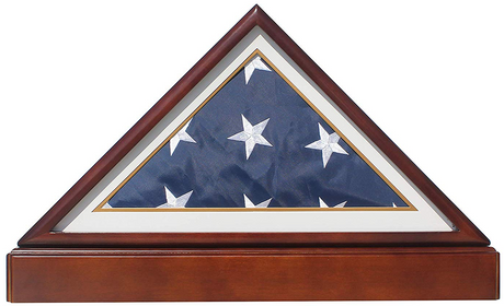 Burial/Funeral Flag Display Case Frame Military Shadow Box with Pedestal Stand (with Navy White Mat)