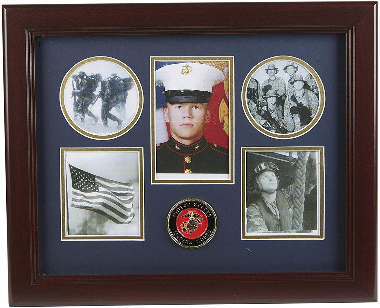 The Military Gift Store United States Marine Corps Medallion 5 Picture Collage Frame with Stars
