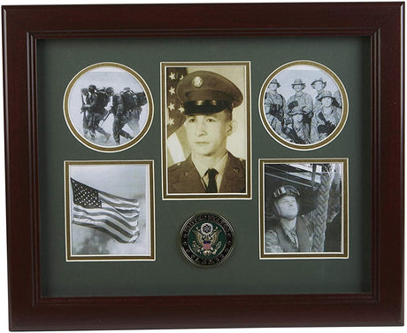 The Military Gift  Store Army Medallion 5 Picture Collage Frame with Stars., United States Army Medallion 5 Picture Collage Frame with Stars, The Military Gift Store, Medallion Flag Display Case